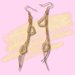 Gold Tone Heart Pendant Long Chain Link Earrings